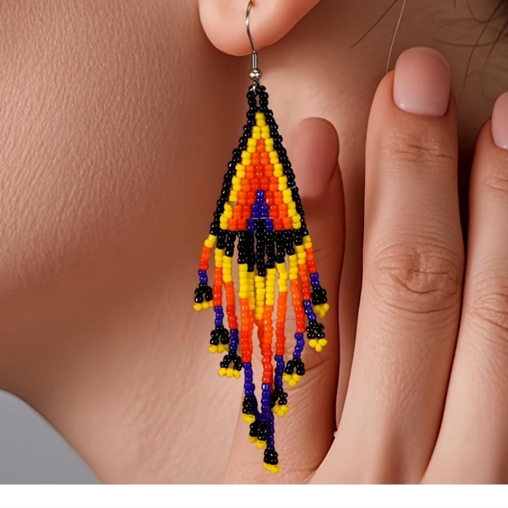 Colorful Beaded Dangle Earrings - Picture 4 of 9
